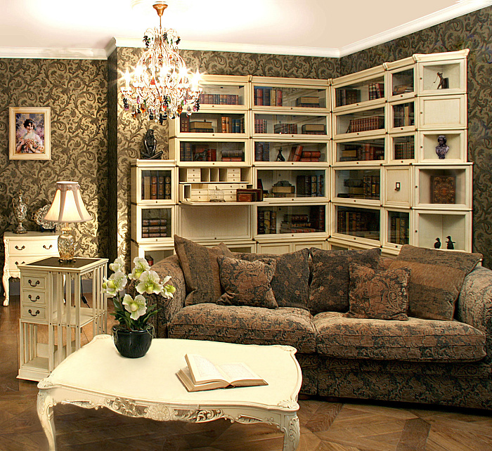 Книжный стеллаж - библиотека в цвете "слоновая кость"