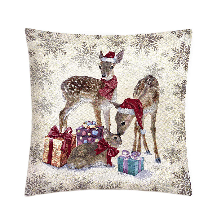 Наволочка "Новогодний прованс. Олени и заяц"