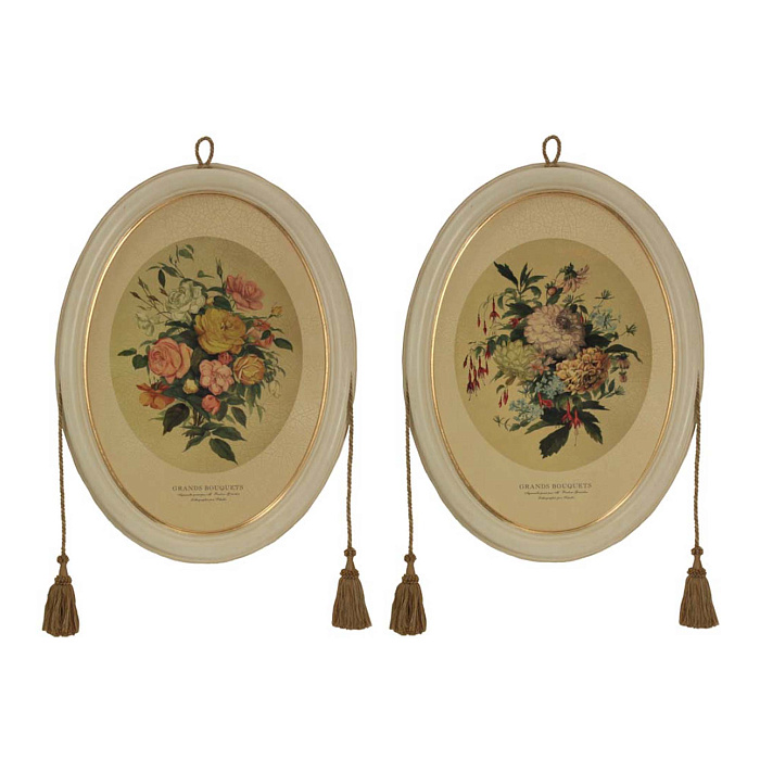 Картины овальные с кантом и кистями "Цветы"