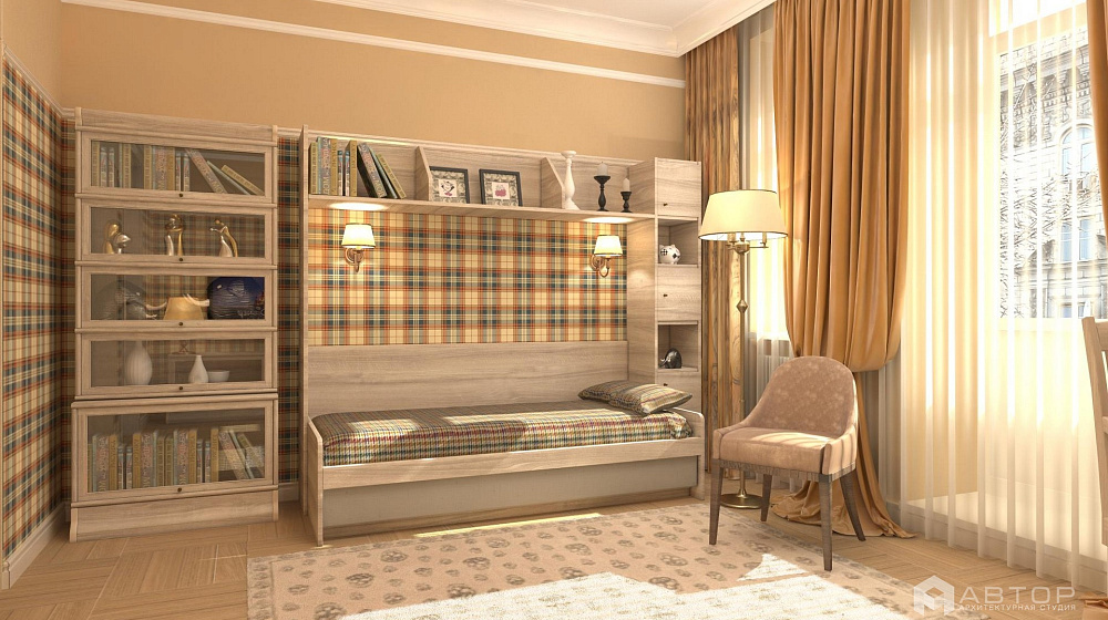 Дизайн трехкомнатной квартиры в сталинке / интерьер кабинета