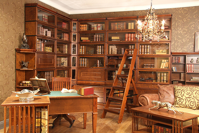 Угловая библиотека в тонировке "темный орех"