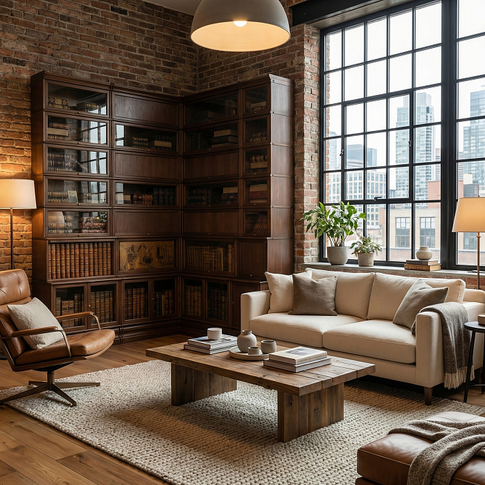 Библиотека угловая в тонировке "орех"