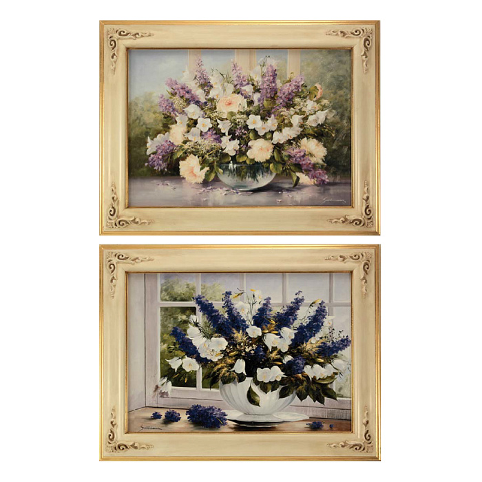 Картины "Нежные букеты в полукруглых вазах"