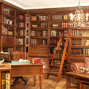 Угловая библиотека в тонировке "темный орех"