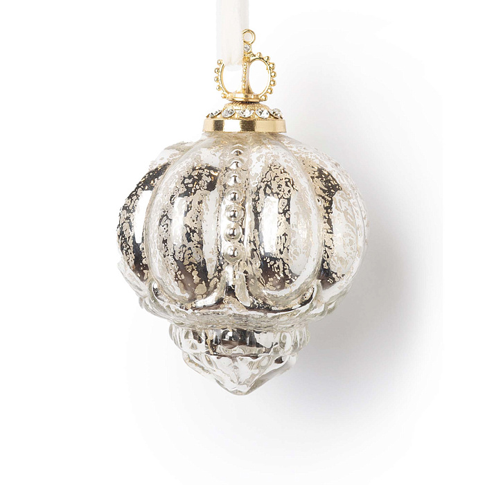 Состаренный серебристый шар из стекла в виде луковицы