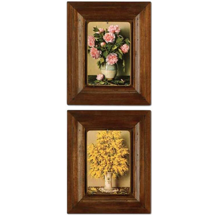 Картины "Букеты с пионами и мимозой"