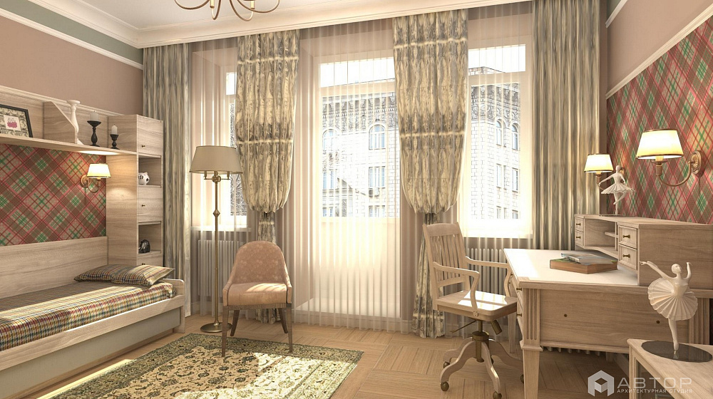 Дизайн трехкомнатной квартиры в сталинке / интерьер кабинета