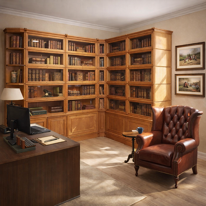 Угловая библиотека в тонировке "светлый орех"