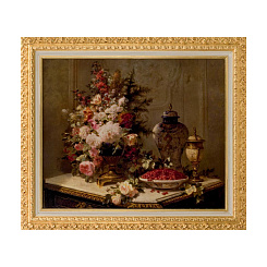 Картина "Цветы и малина"