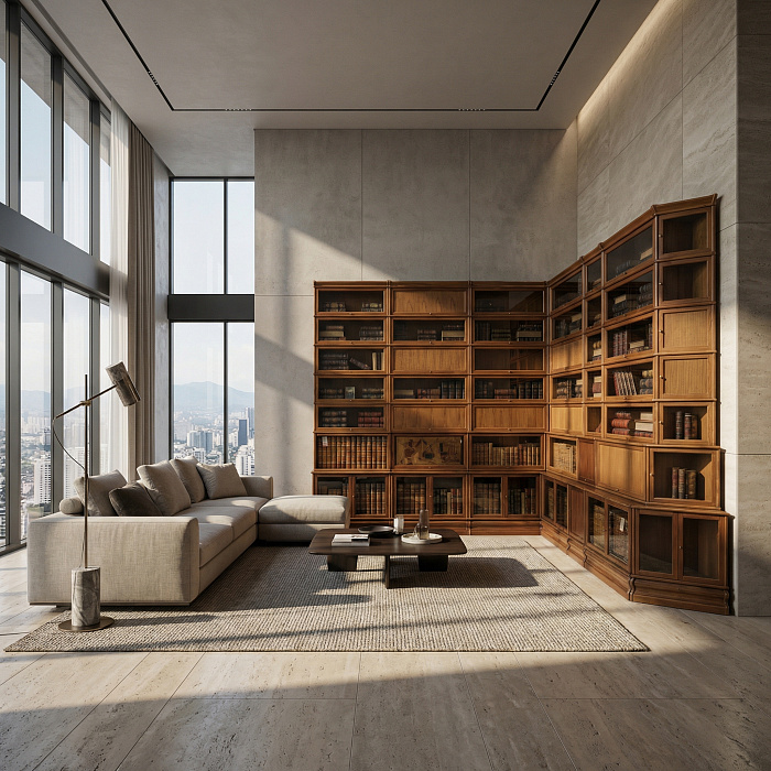 Библиотека для кабинета угловая в цвете "орех"